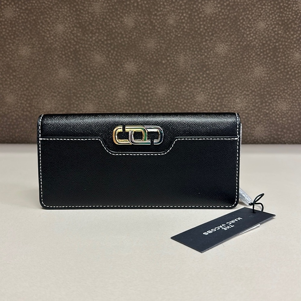 🔥🔥🔥NEW Marc Jacobs J Link Logo Black Leather Snap Long Bifold Wallet - Picture 1 of 8